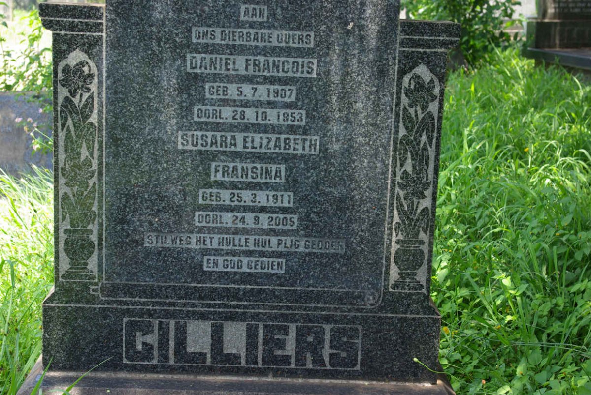 CILLIERS Daniel Francois 1907-1953 &amp; Susara Elizabeth Fransina 1911-2005