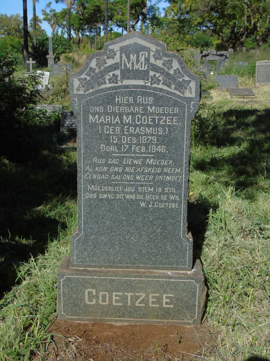 COETZEE Maria M. nee  ERASMUS 1879-1946