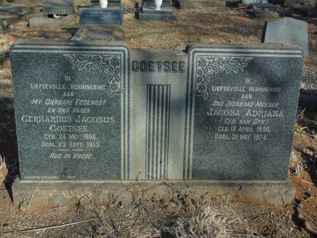 COETSEE Gerhardus Jacobus 1884-1953 & Jacoba Adriana VAN DYK 1890-1974