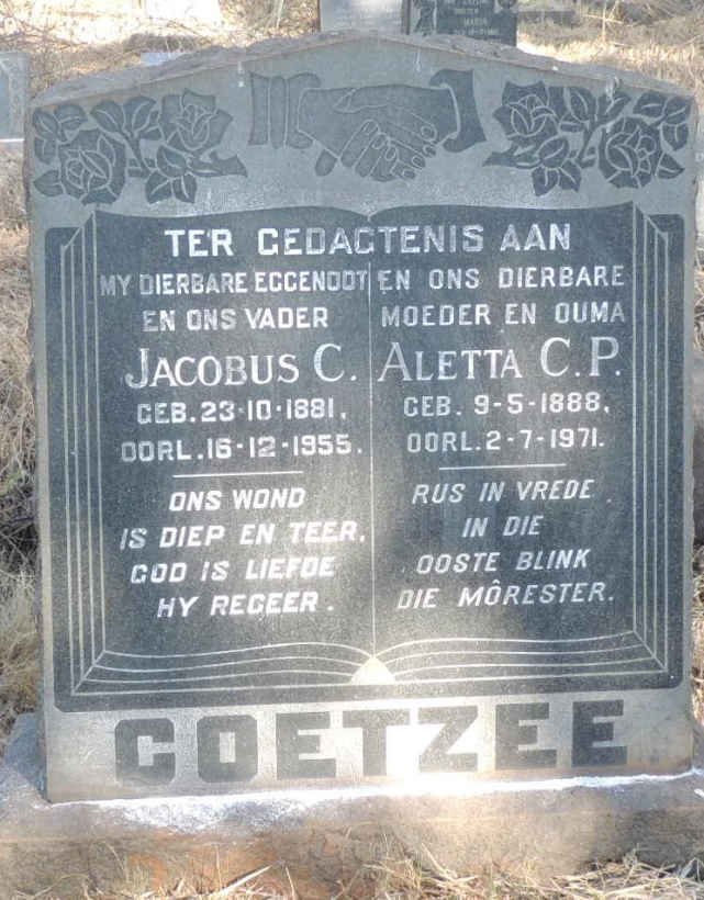 COETZEE Jacobus C. 1881-1955 & Aletta C.P. 1888-1971