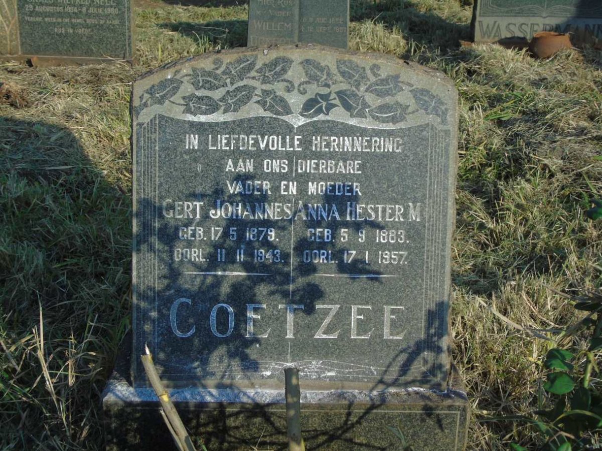 COETZEE Gert Johannes 1879-1943 & Anna Hester M. 1883-1957
