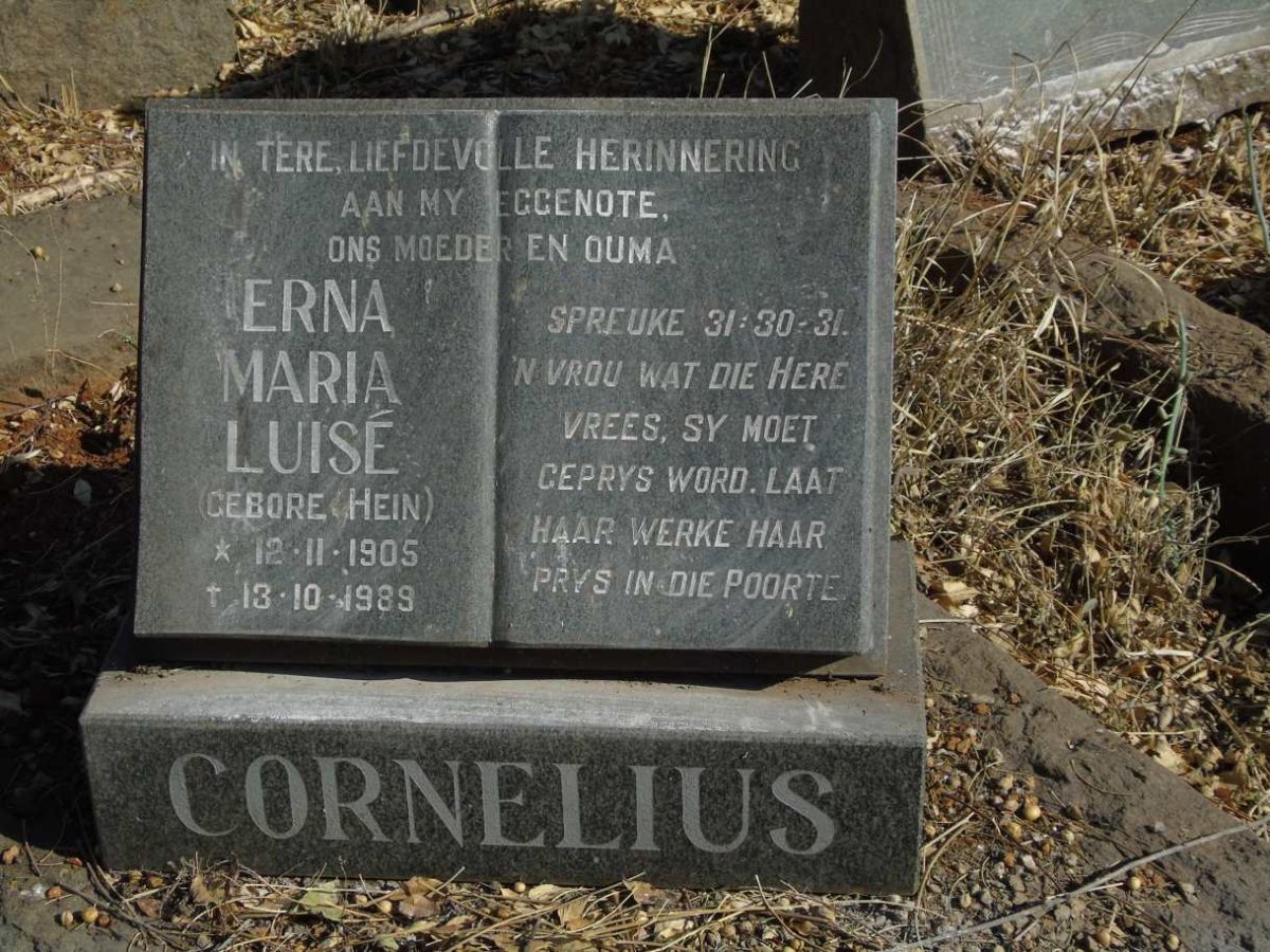 CORNELIUS Erna Maria Luise nee HEIN 1905-1989
