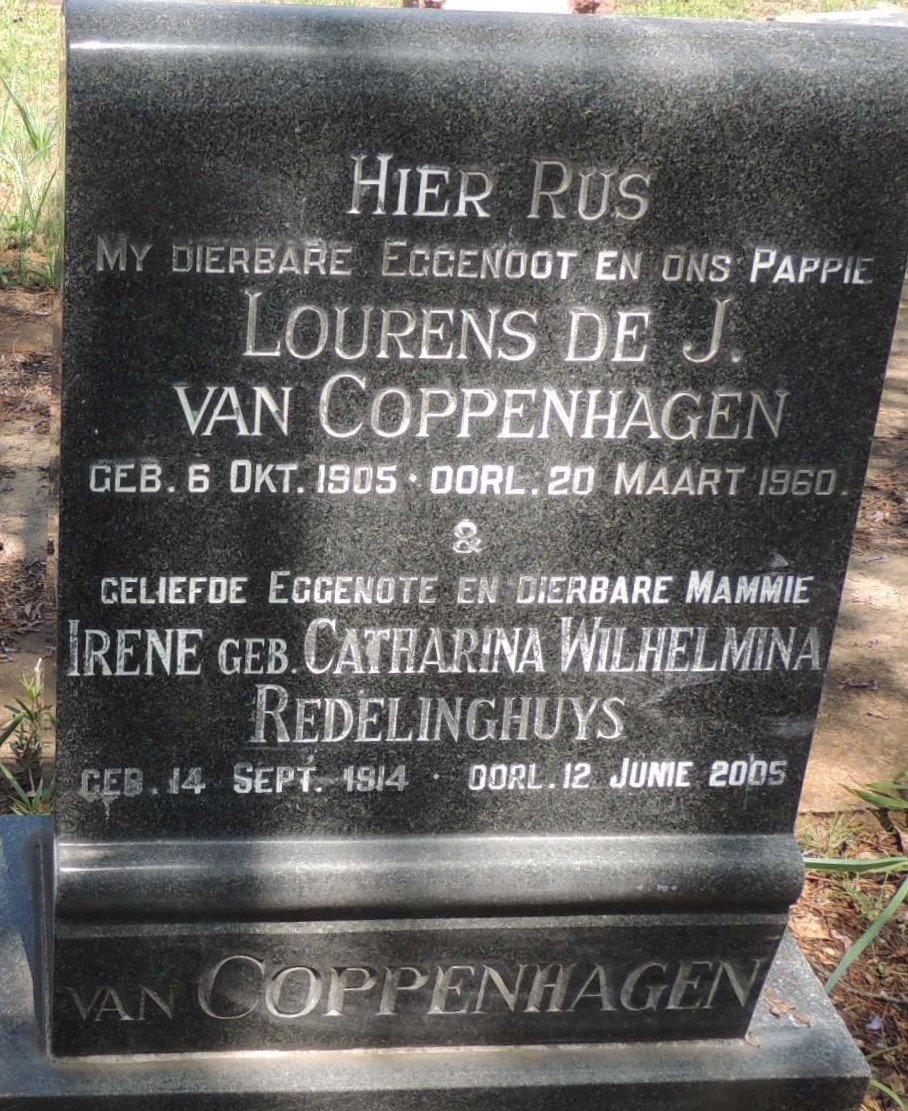 COPPENHAGEN Lourens de J., van 1905-1960 & Catharina Wilhelmina REDELINGHUYS 1914-2005