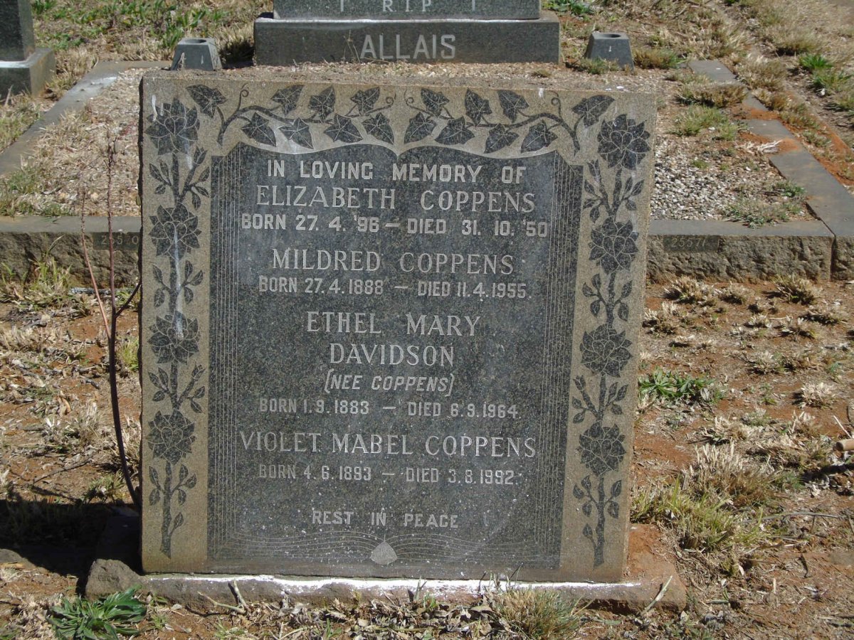 COPPENS Elizabeth 1896-1950 :: DAVIDSON Ethel Mary nee COPPENS 1883-1964