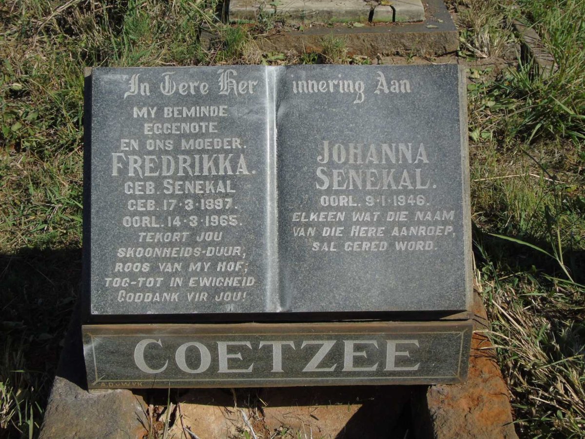 COETZEE Fredrikka nee SENEKAL 1897-1965 :: SENEKAL Johanna -1946