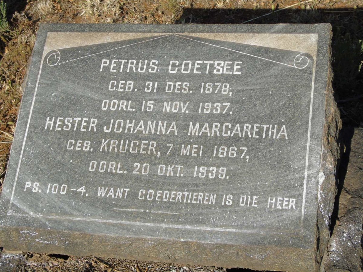 COETSEE Petrus 1878-1937 & Hester Johanna Margaretha KRUGER 1867-1939