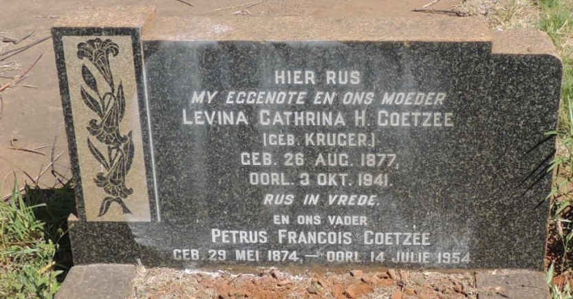COETZEE Petrus Francois 1874-1954 &amp; Levina Cathrina H. KRUGER 1877-1941