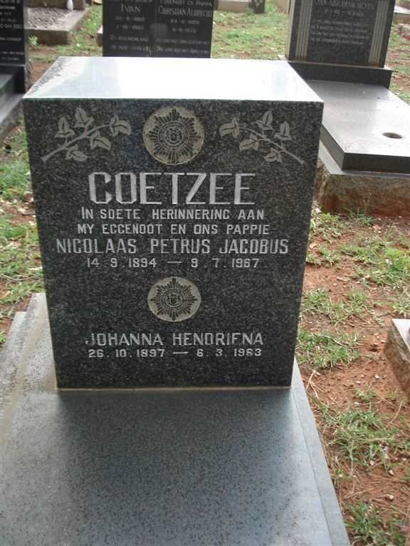 COETZEE Nicolaas Petrus Jacobus 1894-1967 &amp; Johanna Hendrina 1897-1983