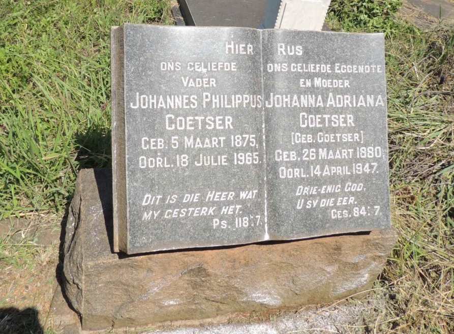 COETSER Johannes Philippus 1875-1965 & Johanna Adriana COETSER 1880-1947