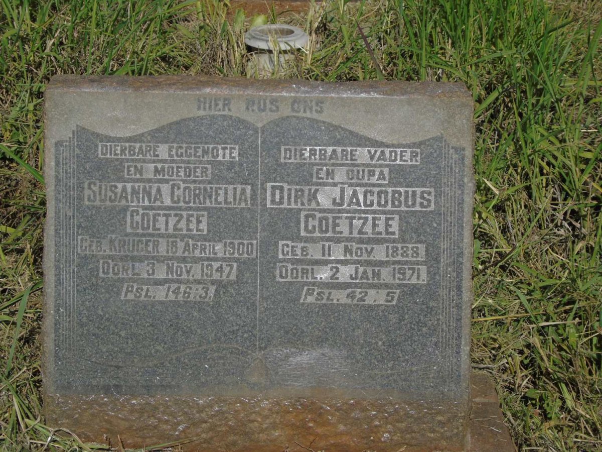 COETZEE Dirk Jacobus 1888-1971 & Susanna Cornelia KRUGER 1900-1947