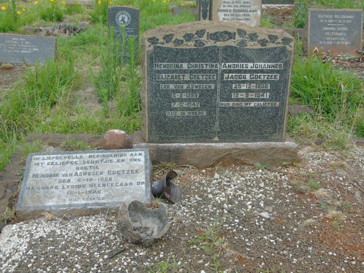 COETZEE Andries Johannes Jacob 1888-1941 &amp; Hendrina Christina Elizabet VAN ASWEGEN 1888-1947