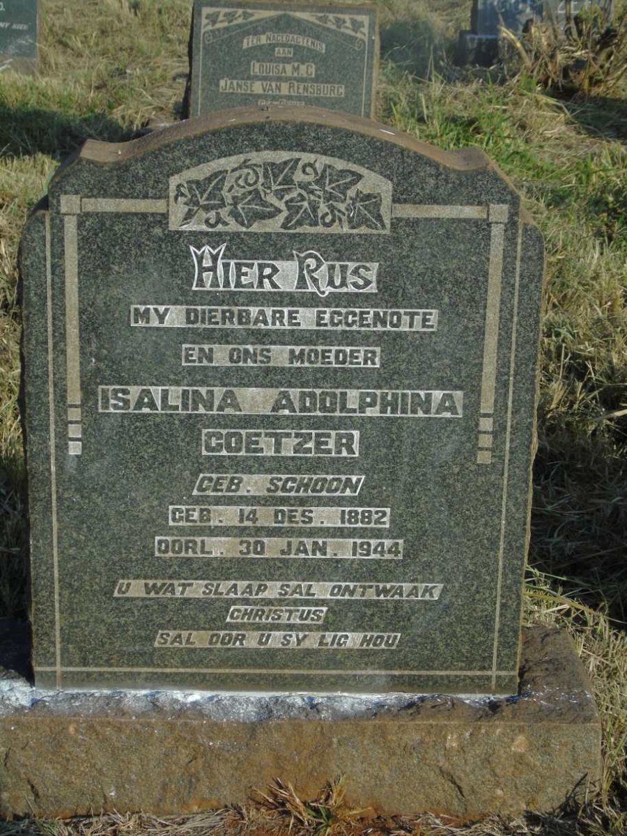 COETZER Isalina Adolphina nee SCHOON 1882-1944