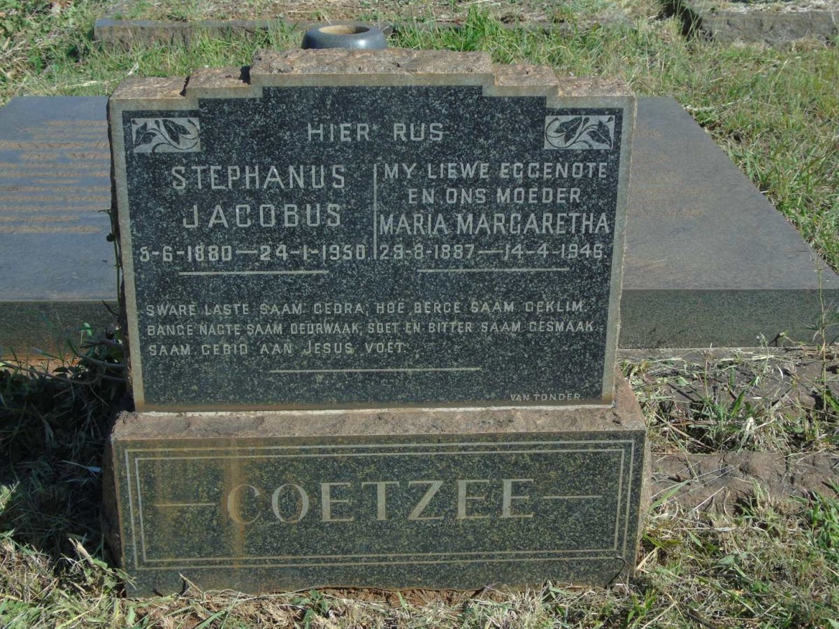 COETZEE Stephanus Jacobus 1880-1950 & Maria Margaretha 1887-1946