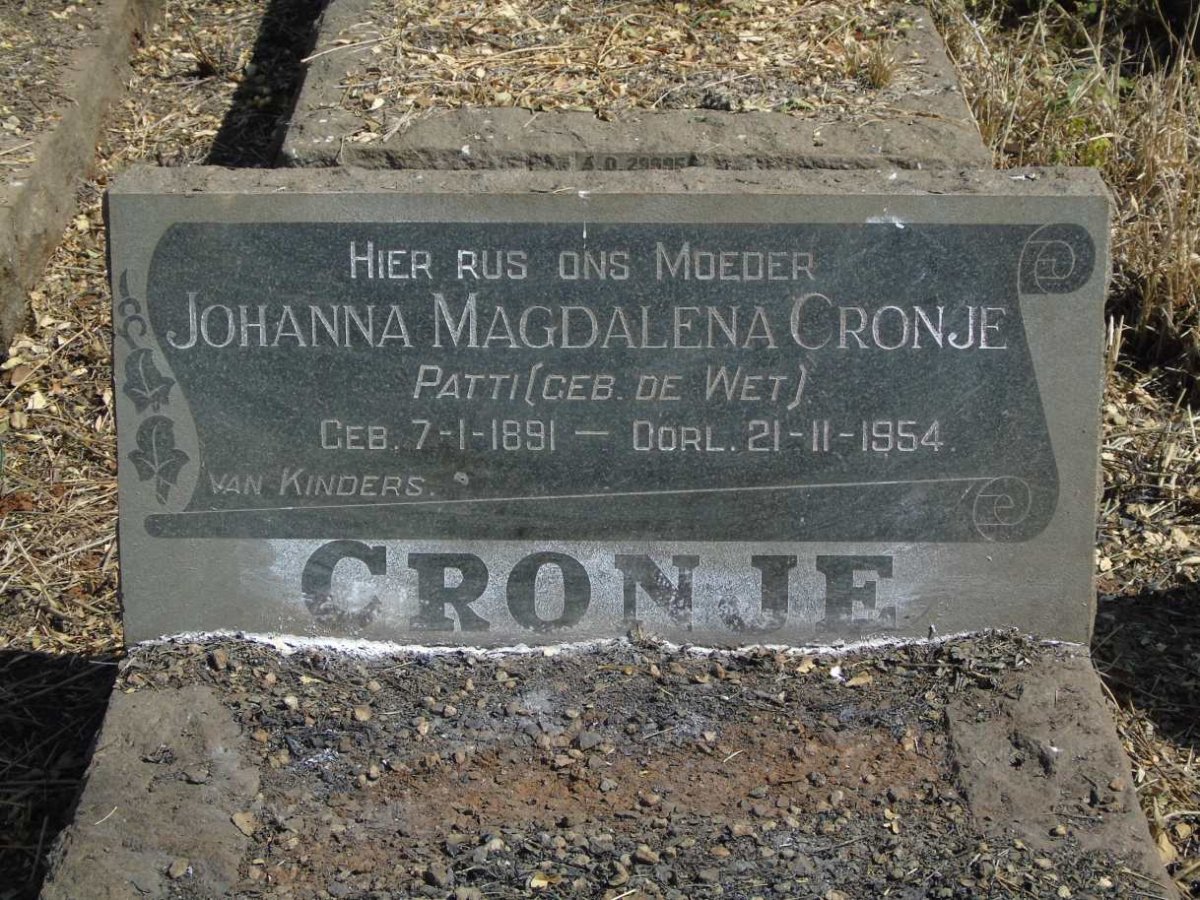 CRONJE Johanna Magdalena nee DE WET  1891-1954