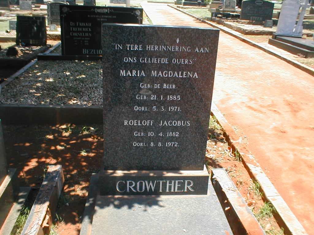 CROWTHER Roeloff Jacobus 1882-1972 &amp; Maria Magdelena DE BEER 1885-1971