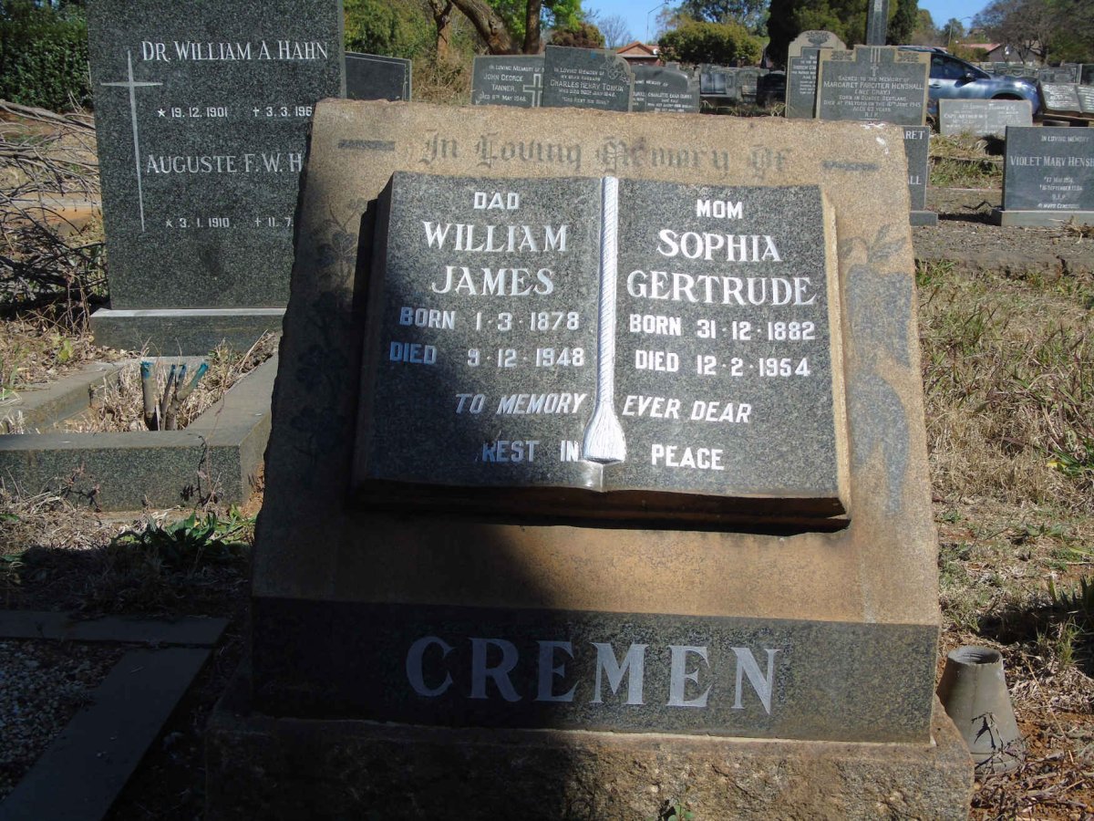 CREMEN William James 1878-1948 &amp; Sophia Gertrude 1882-1954