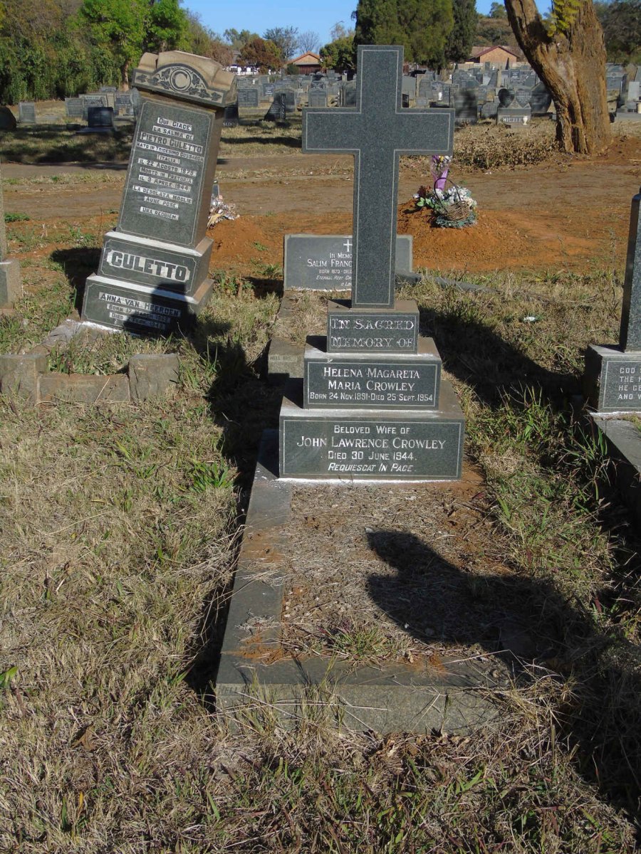CROWLEY John Lawrence -1944 &amp; Helena Magareta Maria 1891-1954