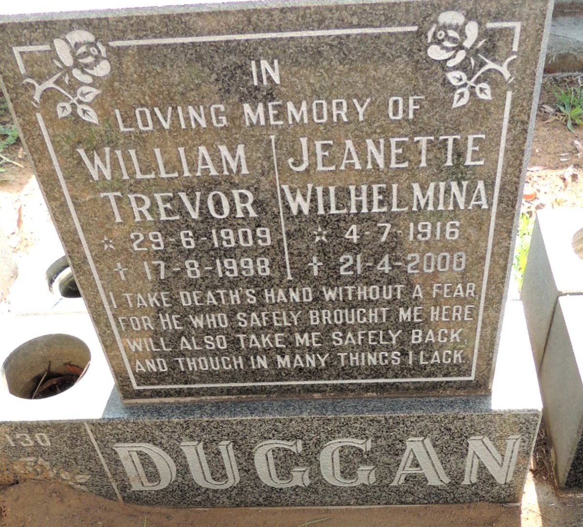 DUGGAN William Trevor 1909-1998 & Jeanette Wilhelmina 1916-2000