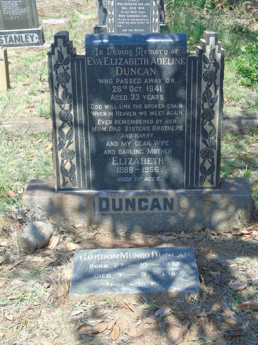 DUNCAN Gordon Munro 1877-1959 & Elizabeth 1888-1956 :: DUNCAN Eva Elizabeth Adeline -1941