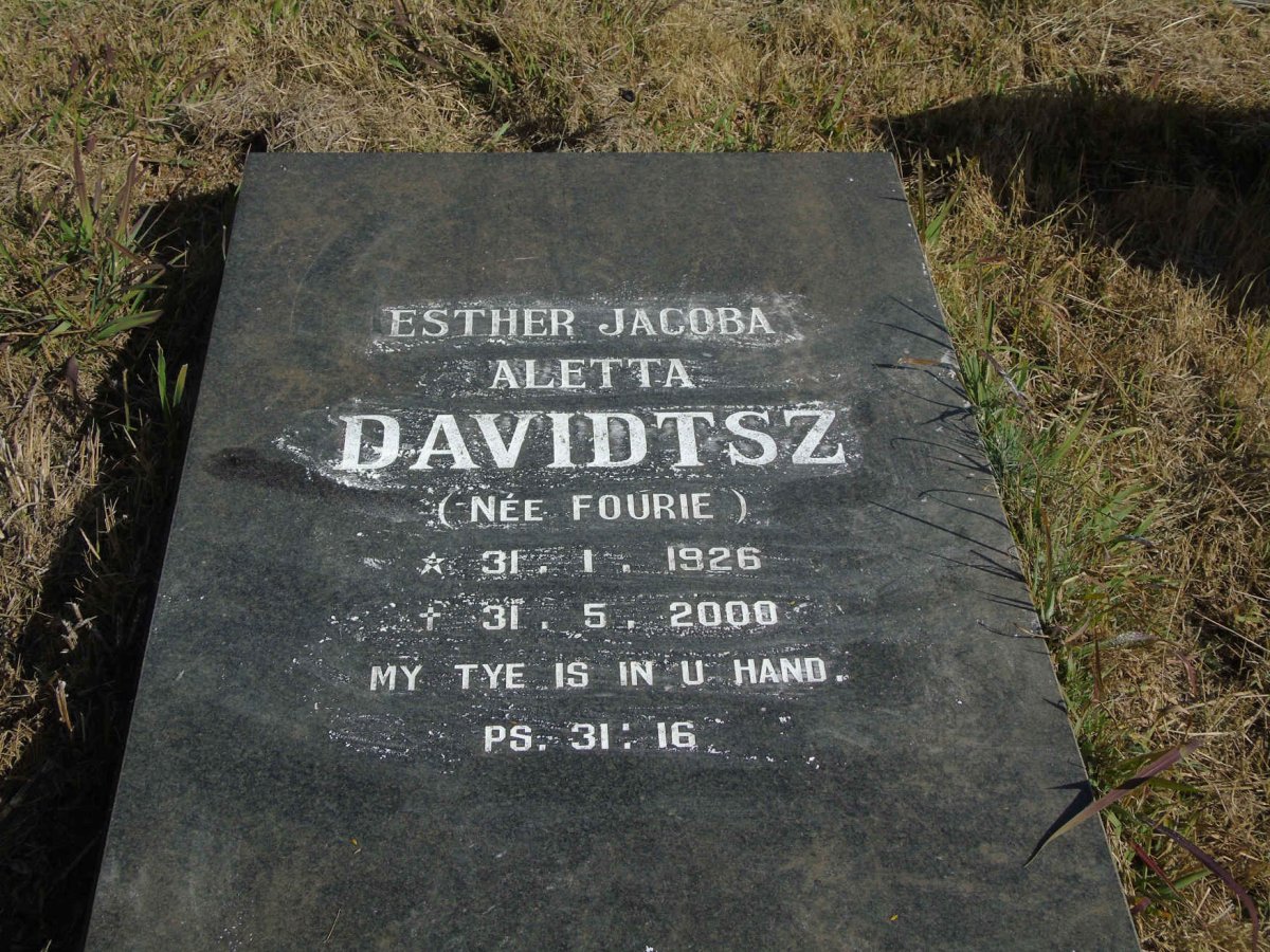 DAVIDTSZ Esther Jacoba Aletta nee FOURIE 1926-2000