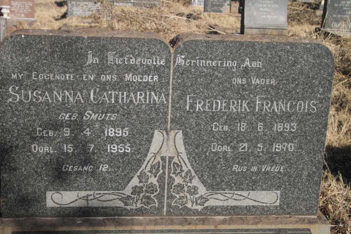 DEYSEL Frederik Francois 1893-1970 & Susanna Catharina SMUTS 1895-1955