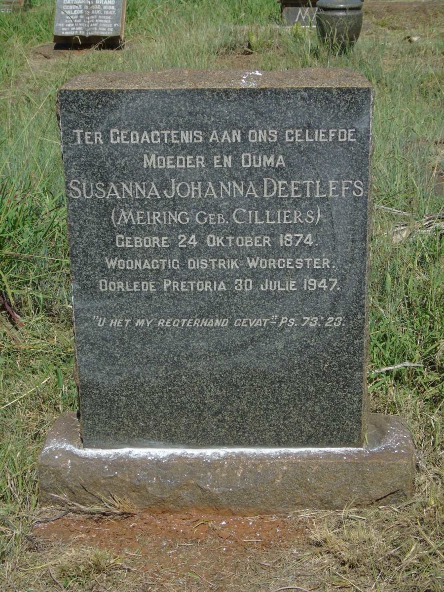 DEETLEFS Susanna Johanna voorheen MEIRING nee CILLIERS 1874-1947