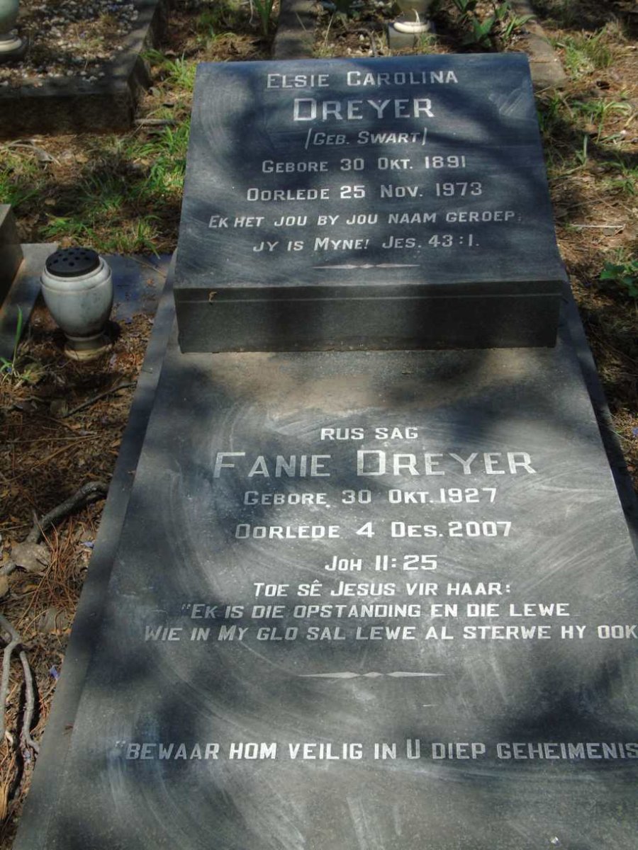 DREYER Fanie 1927-2007 & Elsie Carolina SWART 1891-1973