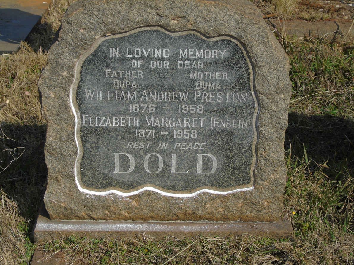 DOLD William Andrew Preston 1876-1958 &amp; Elizabeth Margaret ENSLIN 1871-1958