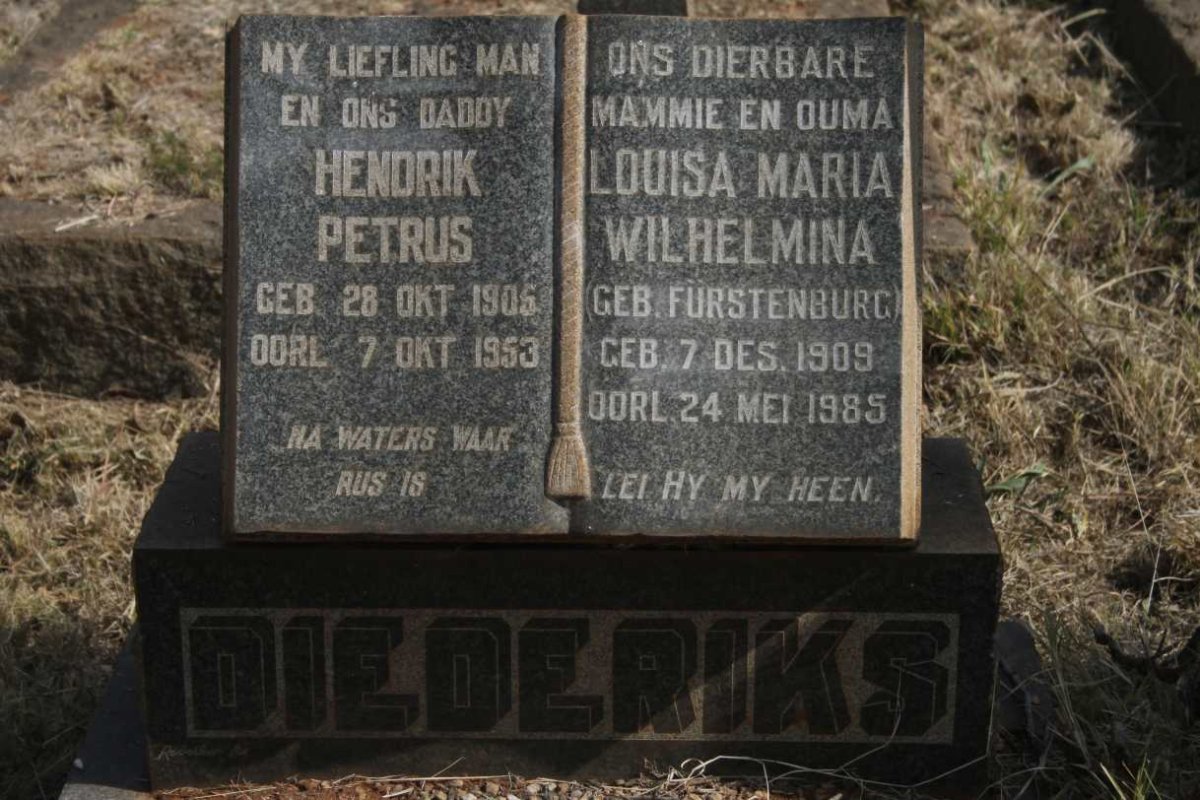 DIEDERIKS Hendrik Petrus 1905-1953 & Louisa Maria Wilhelmina  FURSTENBURG 1909-1985
