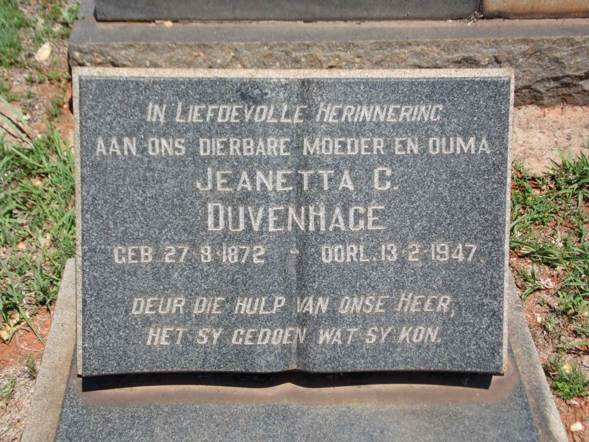 DUVENHAGE Jeanetta C. 1872-1947