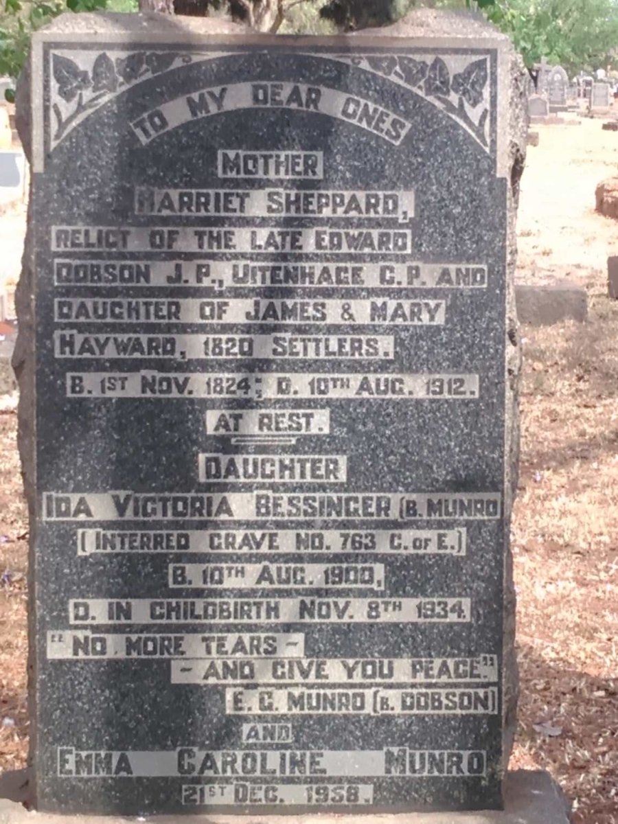 DOBSON Harriet Sheppard 1824-1912 :: BESSINGER Ida Victoria nee MUNRO 1900-1934 :: MUNRO Emma Caroline -1958