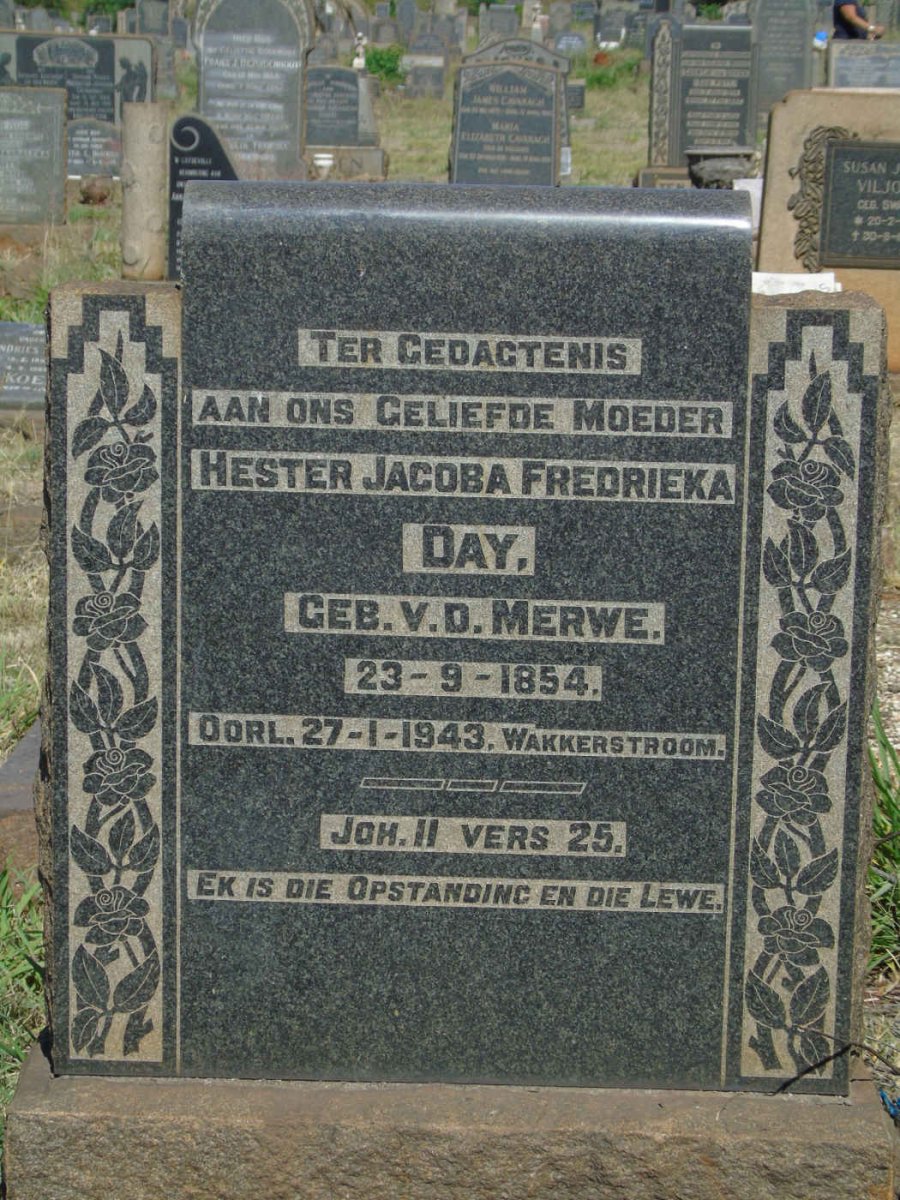 DAY Hester Jacoba Fredrieka nee V.D. MERWE 1854-1943