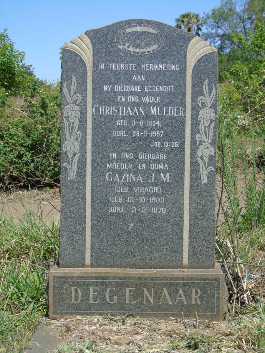 DEGENAAR Christiaan Mulder 1894-1957 &amp; Gazina J.M. VISAGIE 1903-1978