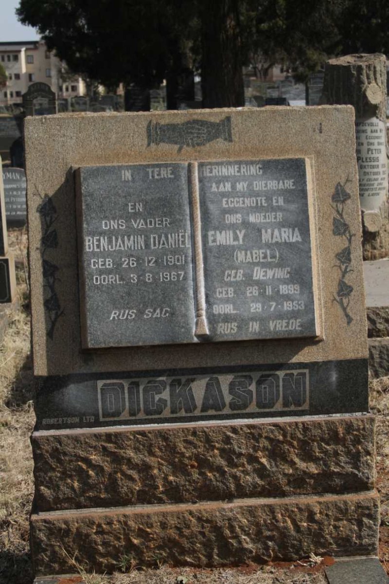 DICKASON Benjamin Daniel 1901-1967 & Emily Maria DEWING 1899-1953