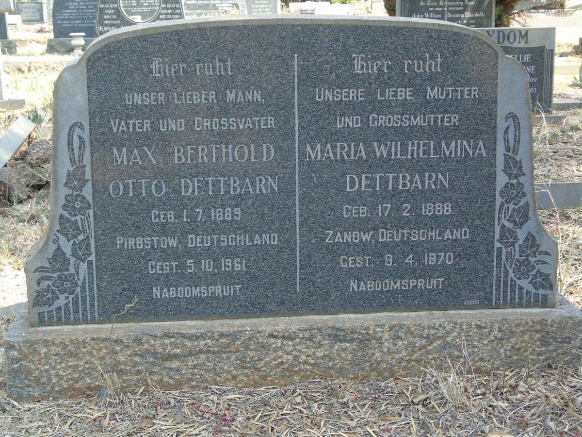DETTBARN Max Berthold Otto 1889-1961 &amp; Maria Wilhelmina 1888-1970