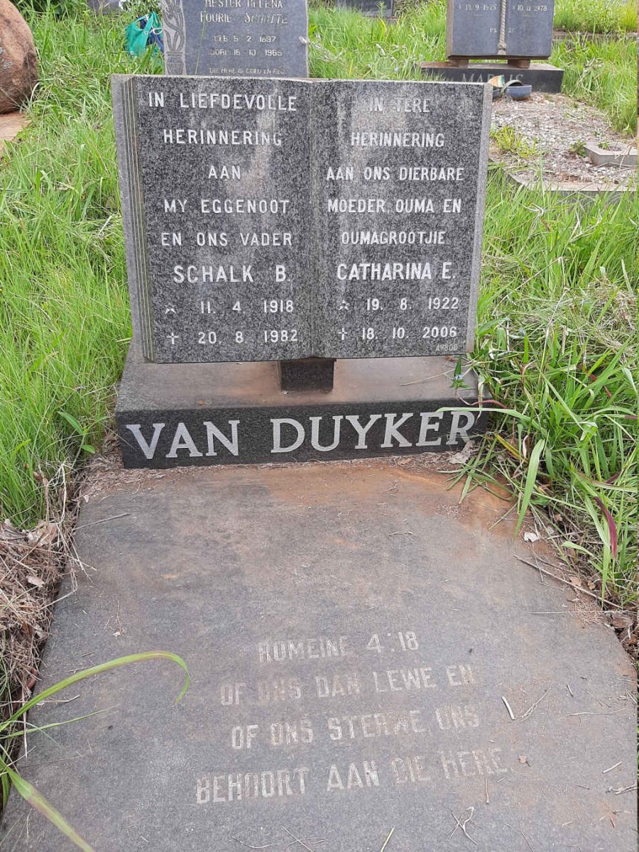 DUYKER Schalk B., van 1918-1982 &amp; Catharina E. 1922-2006