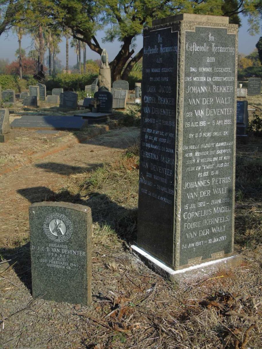 WALT Johannes Petrus, van der 1920-1998 & Johanna Bekker VAN DEVENTER 1916-1985 :: WALT Cornelius Magiel Fourie, van der 1947-2017