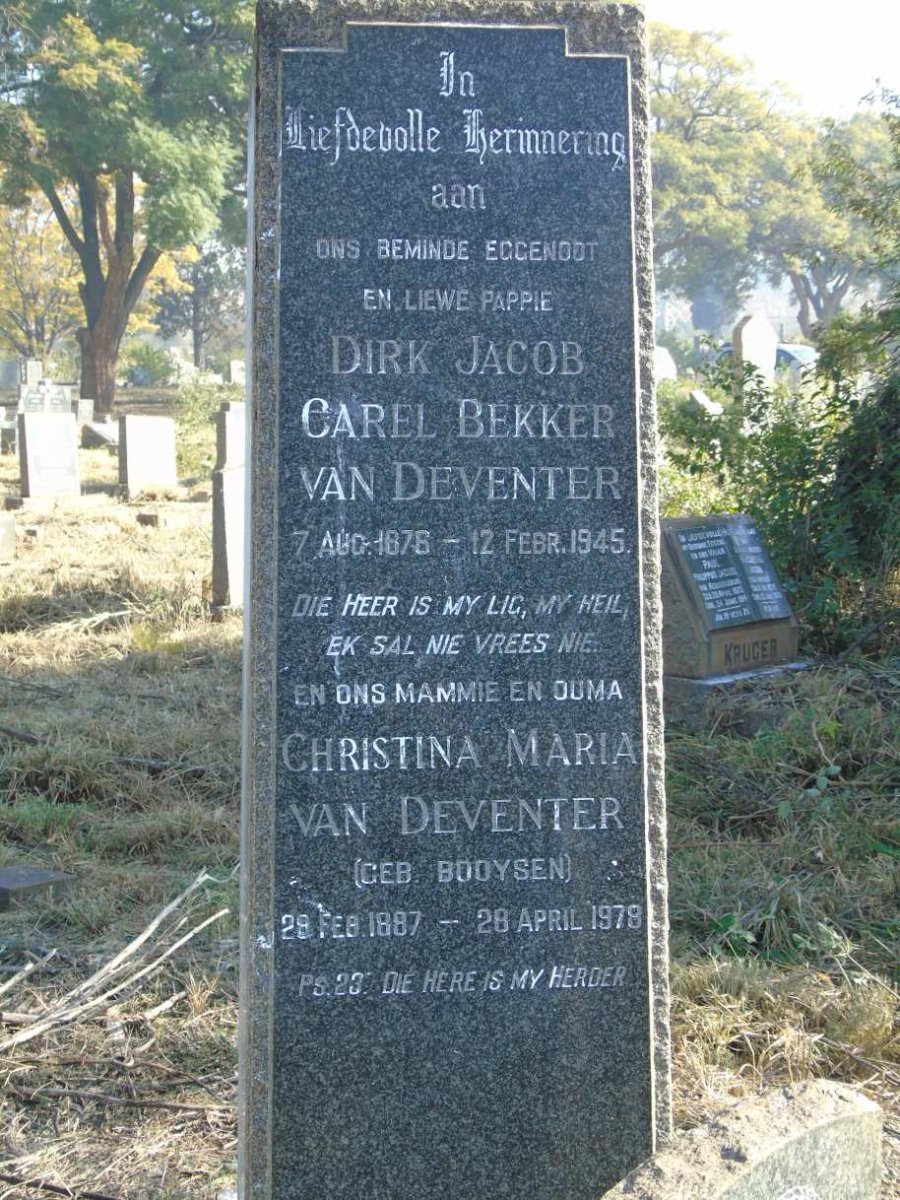 DEVENTER Dirk Jacob Carel Bekker, van 1876-1945 & Christina Maria BOOYSEN 1887-1978