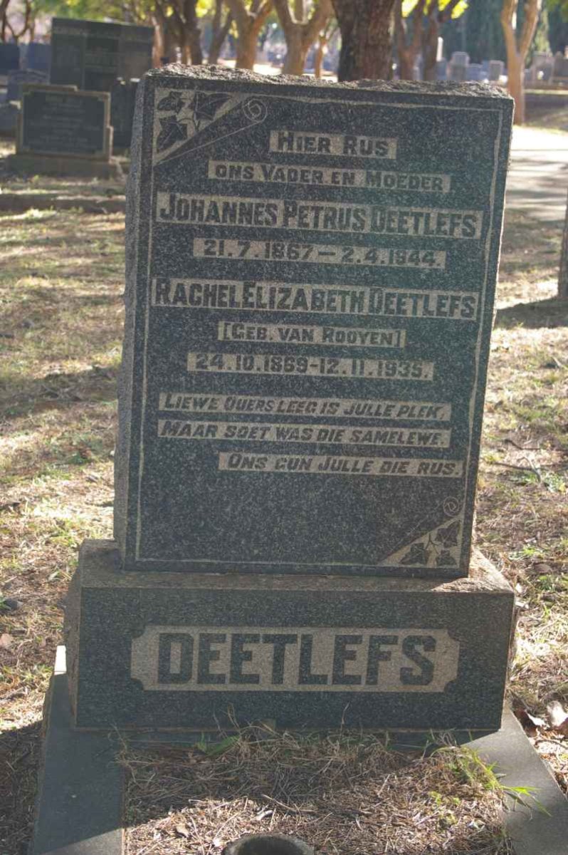 DEETLEFS Johannes Petrus 1867-1944 &amp; Rachel Elizabeth VAN ROOYEN 1869-1935