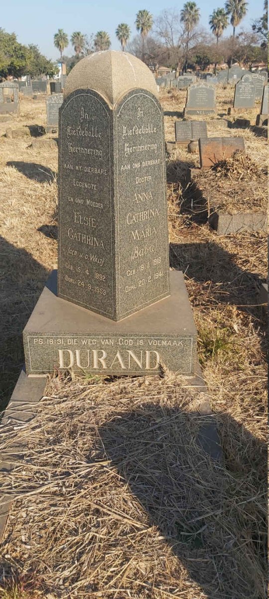 DURAND Elsie Cathrina nee V.D. WALT 1892-1959 :: DURAND Anna Cathrina Maria 1918-1941