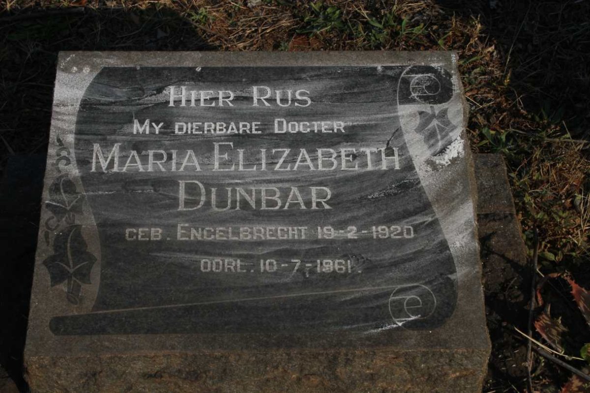 DUNBAR Maria Elizabeth nee ENGELBRECHT 1920-1961