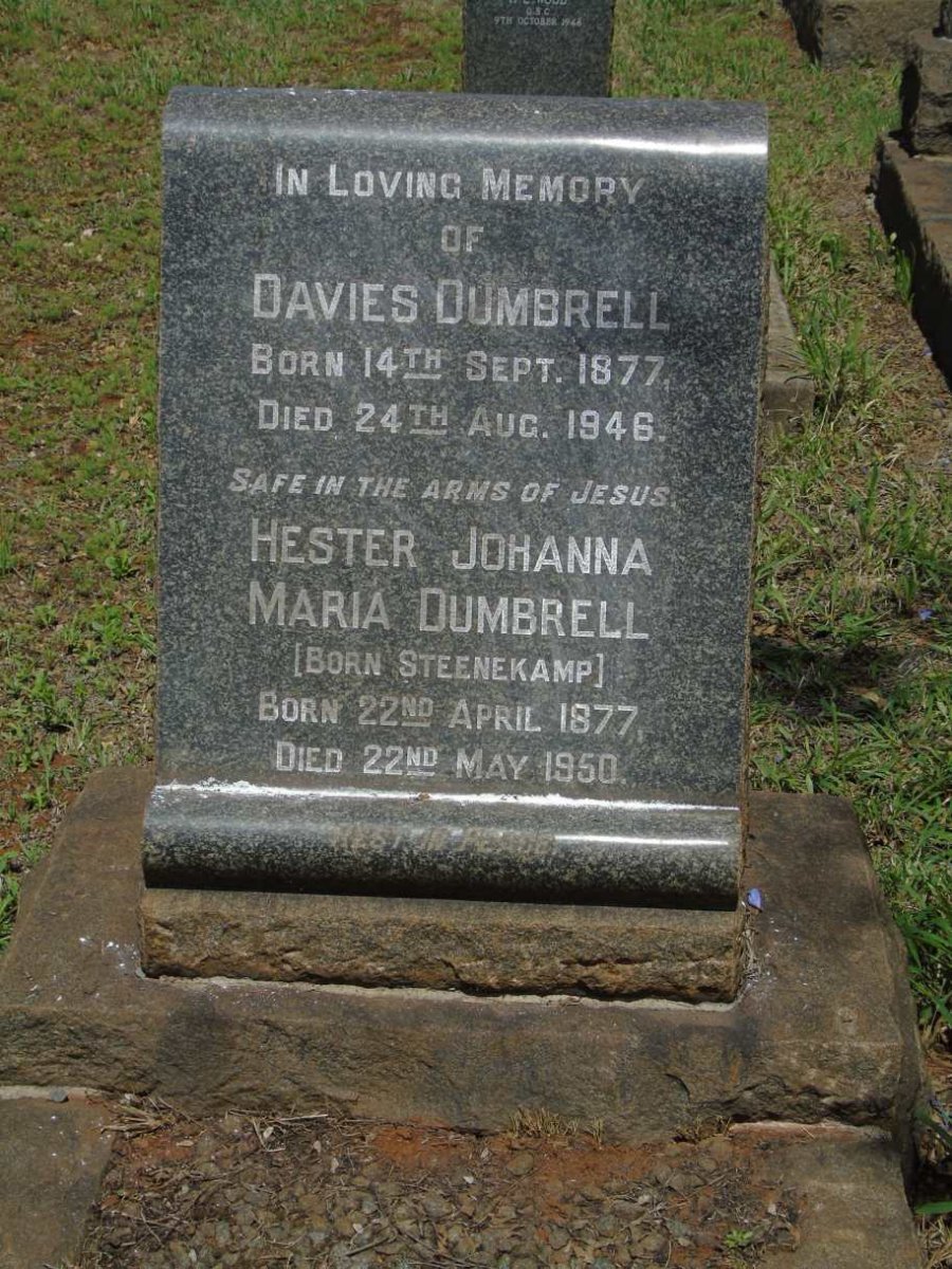 DUMBRELL Davies 1877-1946 & Hester Johanna Maria STEENEKAMP 1877-1950