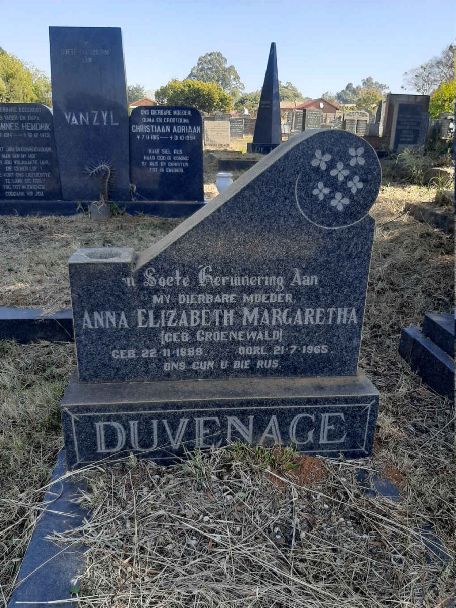 DUVENAGE Anna Elizabeth Margaretha nee GROENEWALD 1888-1965