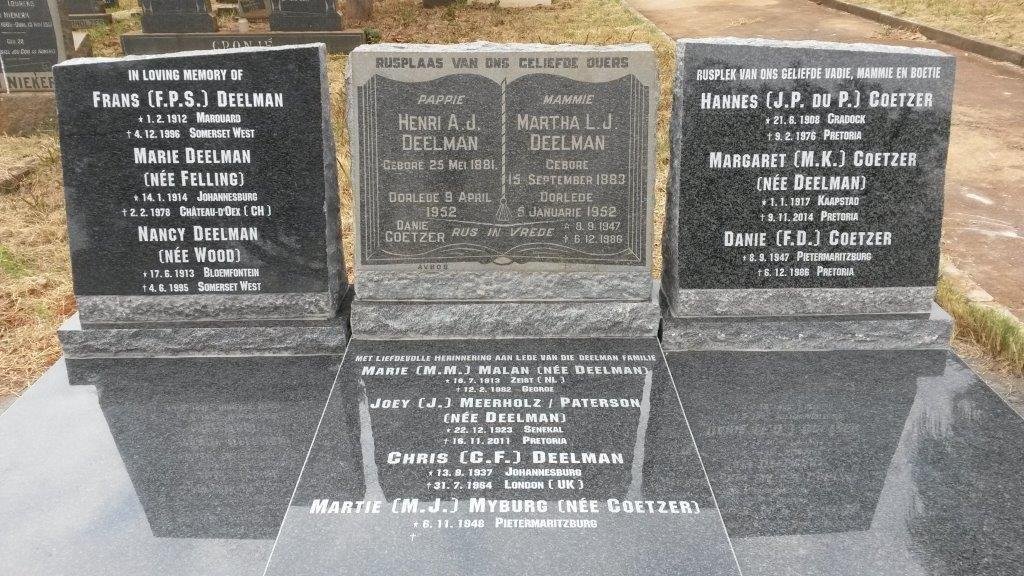 DEELMAN :: COETZER :: FELLING :: WOOD :: MALAN :: MYBURG :: MEERHOLZ :: PATERSON
