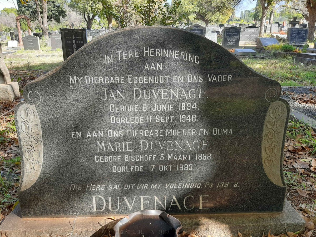 DUVENAGE Jan 1894-1948 &amp; Marie BISCHOFF 1898-1993