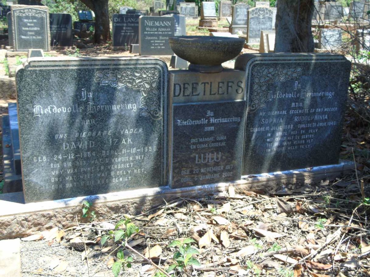 DEETLEFS David Izak 1884-1950 & Sophia Rudolphinia 1888-1949 :: DEETLEFS Lulu 1917-2002