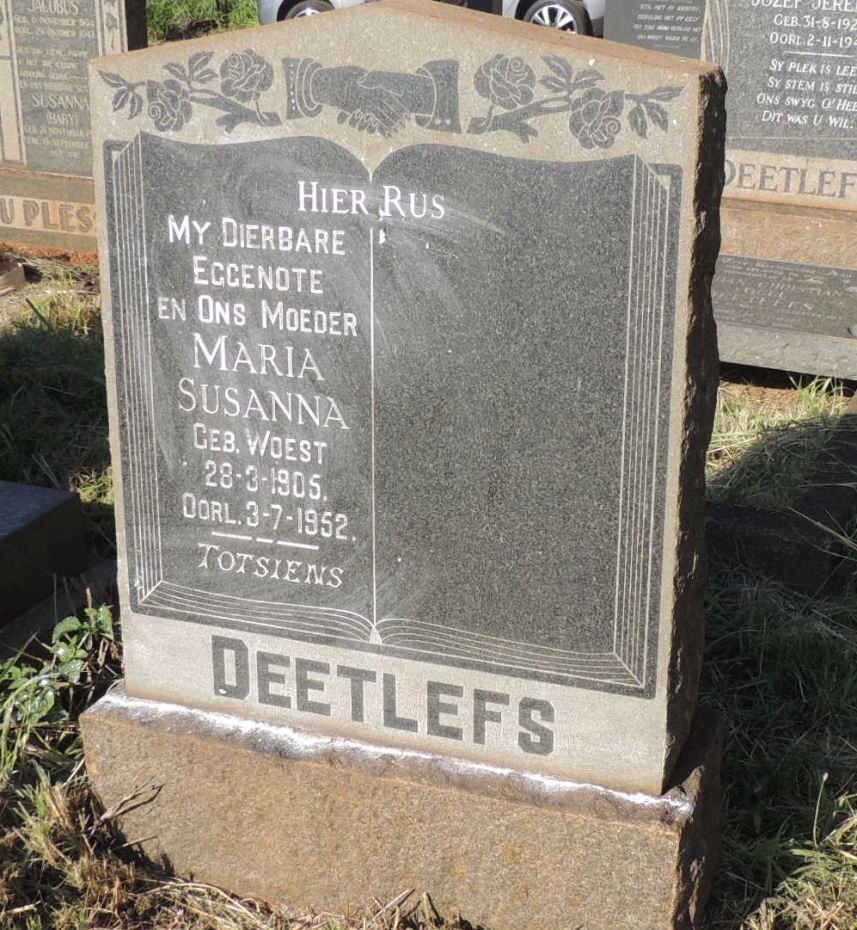 DEETLEFS Maria Susanna nee WOEST 1905-1952