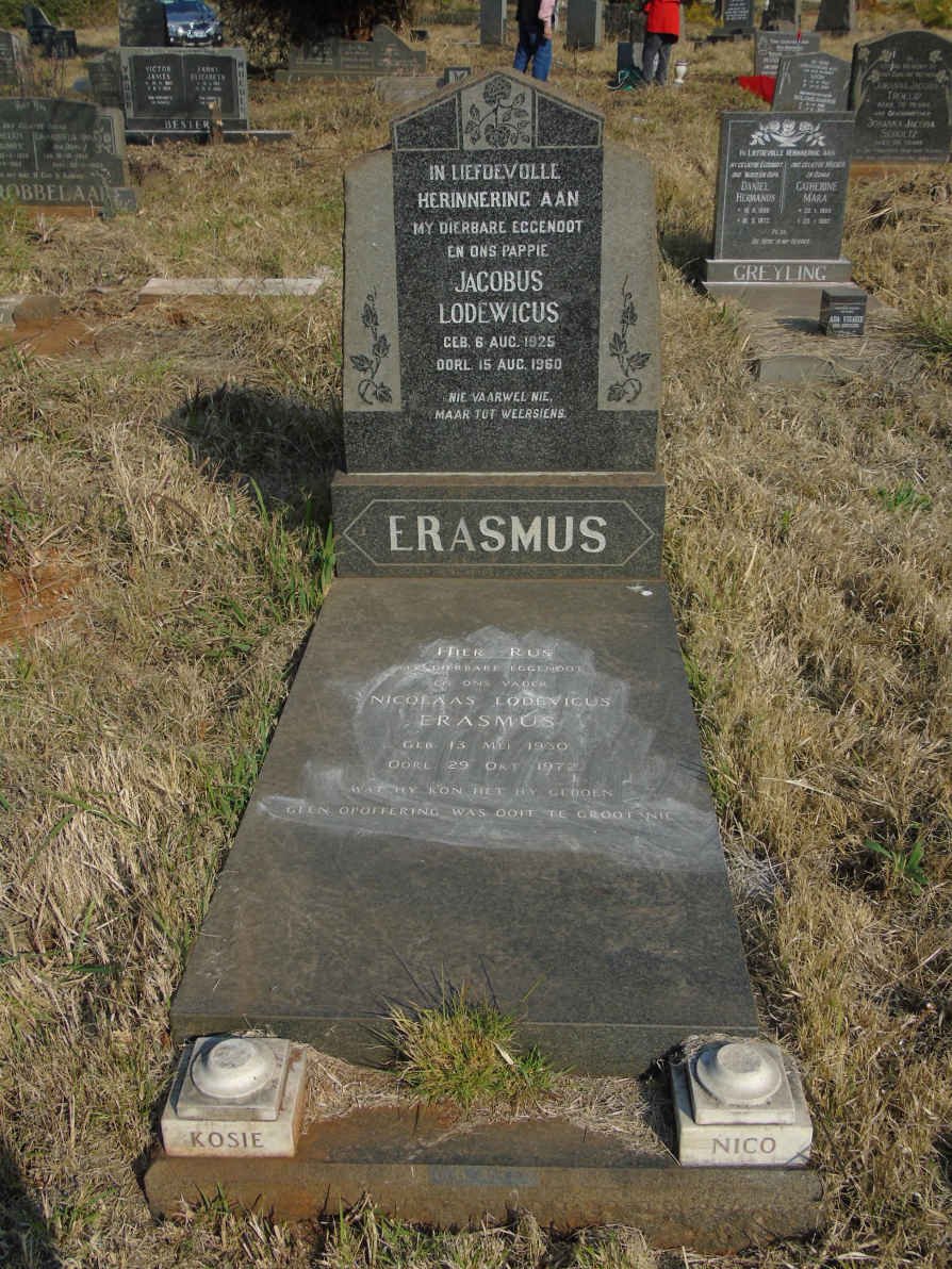 ERASMUS Jacobus Lodewicus 1925-1960 :: ERASMUS Nicolaas Lodevicus 1930-1972