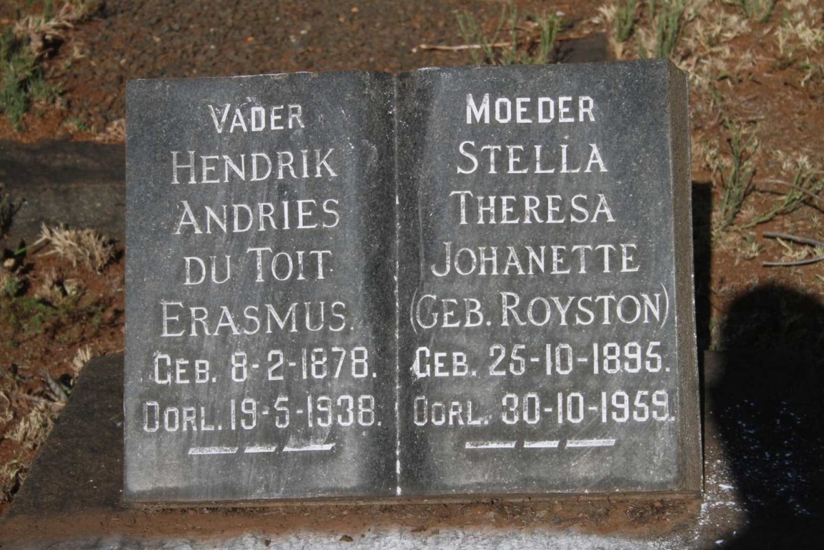 ERASMUS Hendrik Andries du Toit 1878-1938 & Stella Theresa Johanette ROYSTON 1895-1959