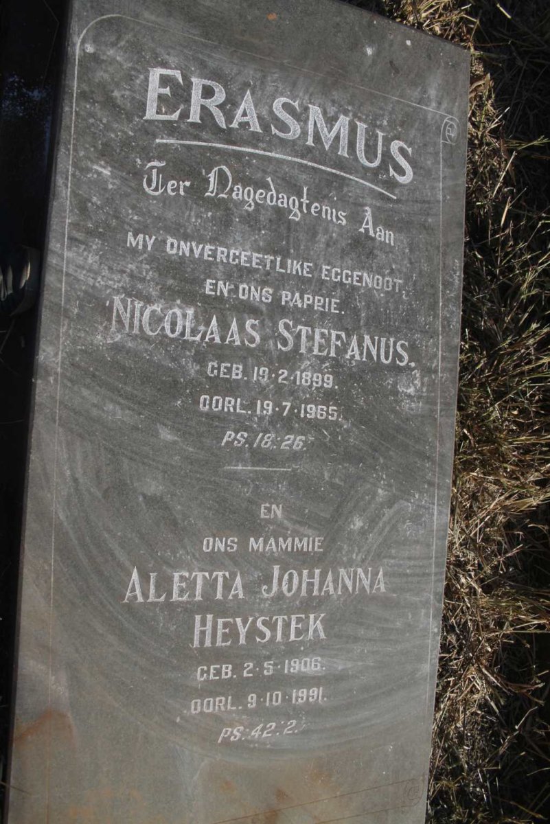 ERASMUS Nicolaas Stefanus 1899-1965 & Aletta Johanna HEYSTEK 1906-1991